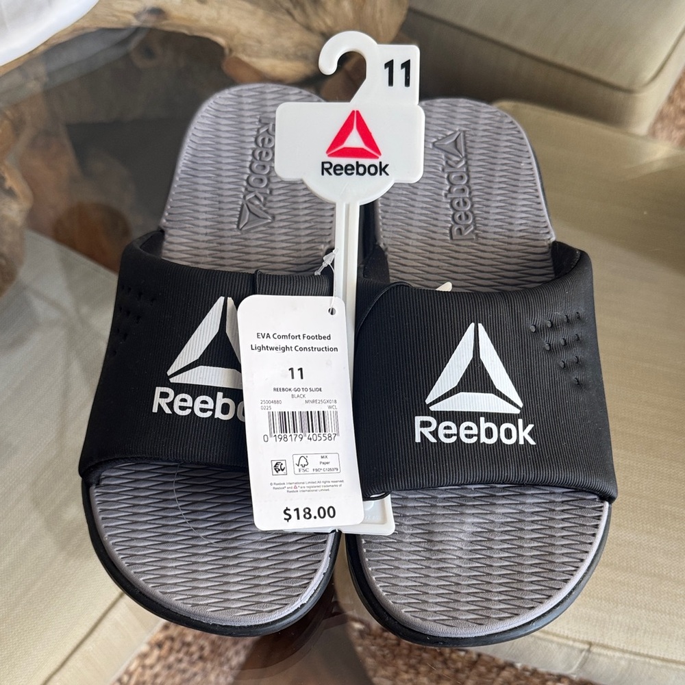 Reebok Black and Gray Slide Sandals size 11
